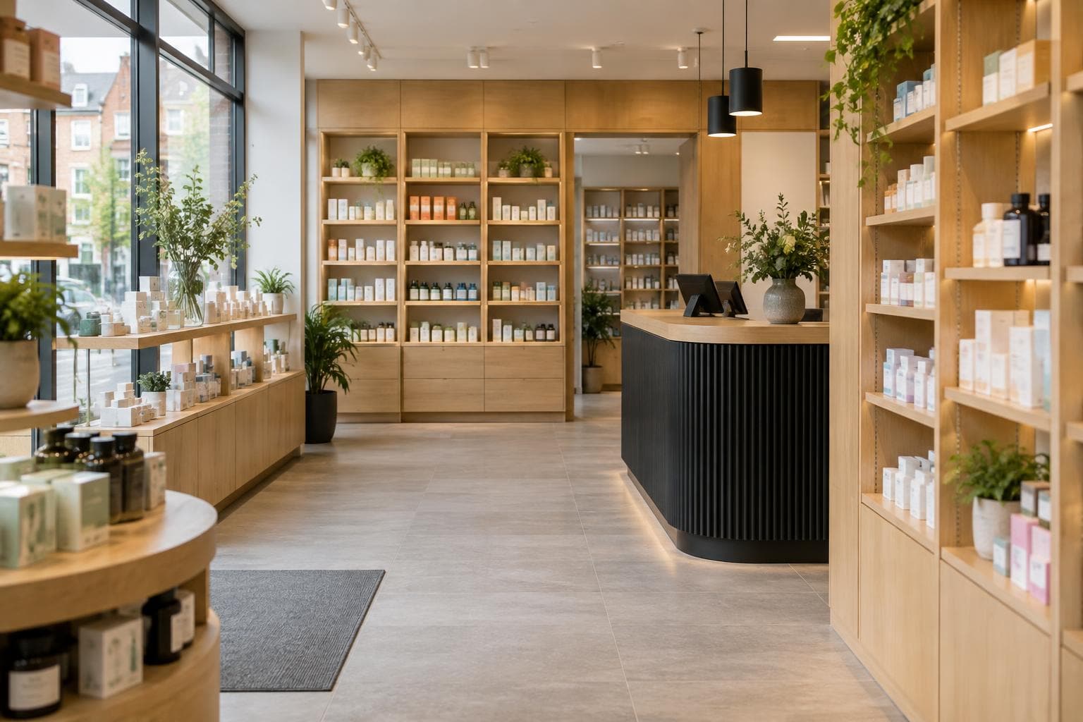 The bright, modern interior at Oakwood pharmacy